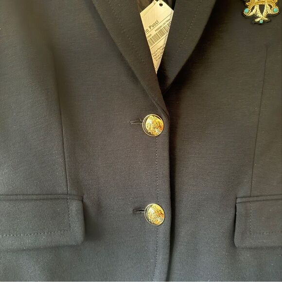 NWT EMILIO PUCCI navy blue viscose CREPE Embroidered logo Blazer Jacket 44 Large - Picture 6 of 13